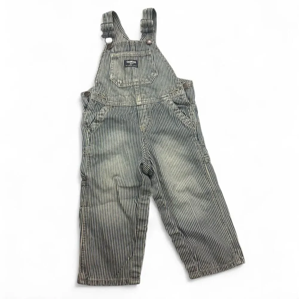 OshKosh B'gosh vintage railroad distressed striped denim overalls Size 24 months